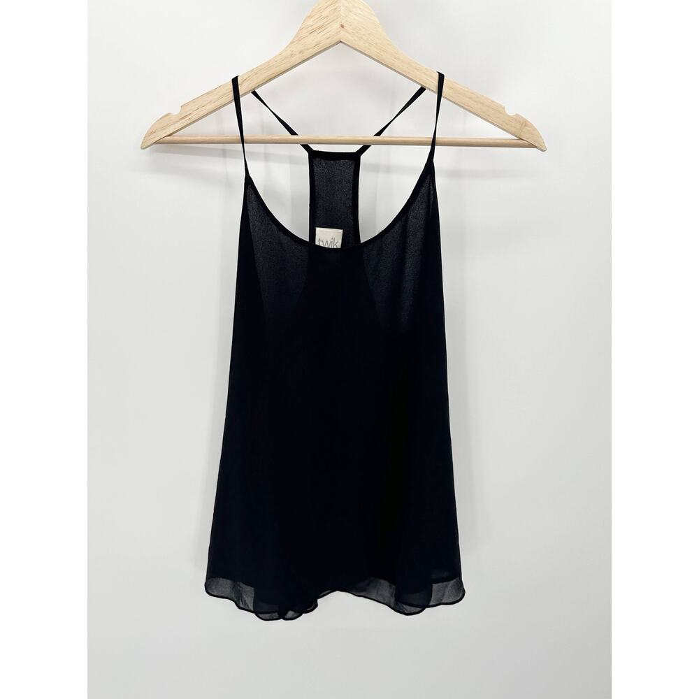 Twik Top Women MEDIUM Black Scoop Neck Racerback Sleeveless Blouse Tank‎